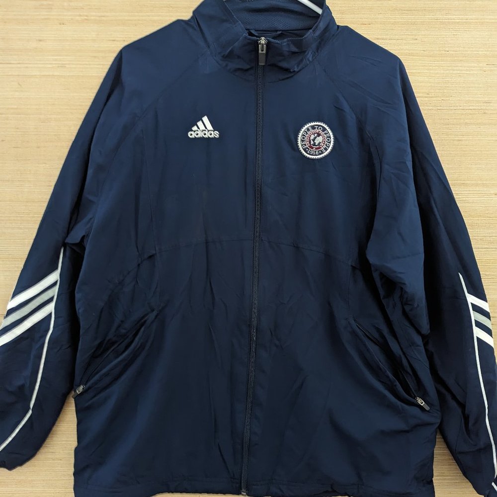 Adidas Mens Full Zip Track Windbreaker Jacket Navy Blue Small Polyester Vented